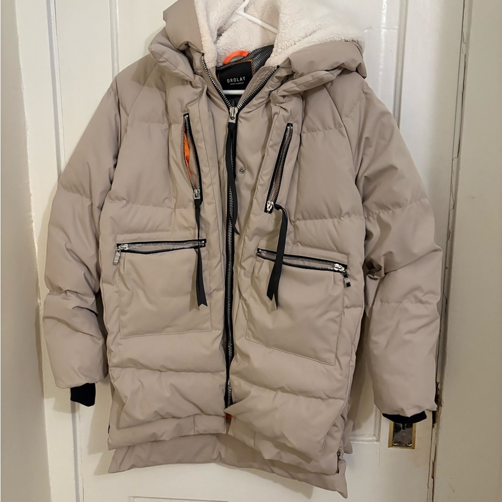 OLAY Beige Jacket with Orange and Black Details Size Medium